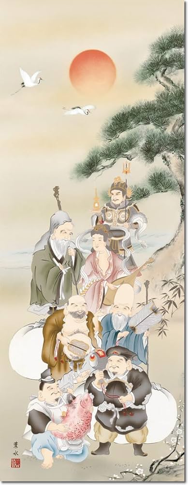 【掛け軸】七福神 Amazon.co.jp: （株）三幸 掛け軸 掛軸-七福神/緒方 葉水（尺三